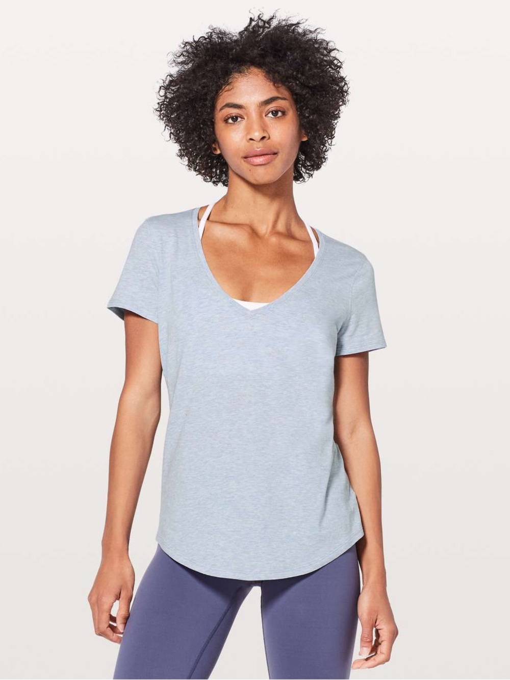Lululemon Love V Neck Short Sleeve Heathered Berry Mist Blue Tee